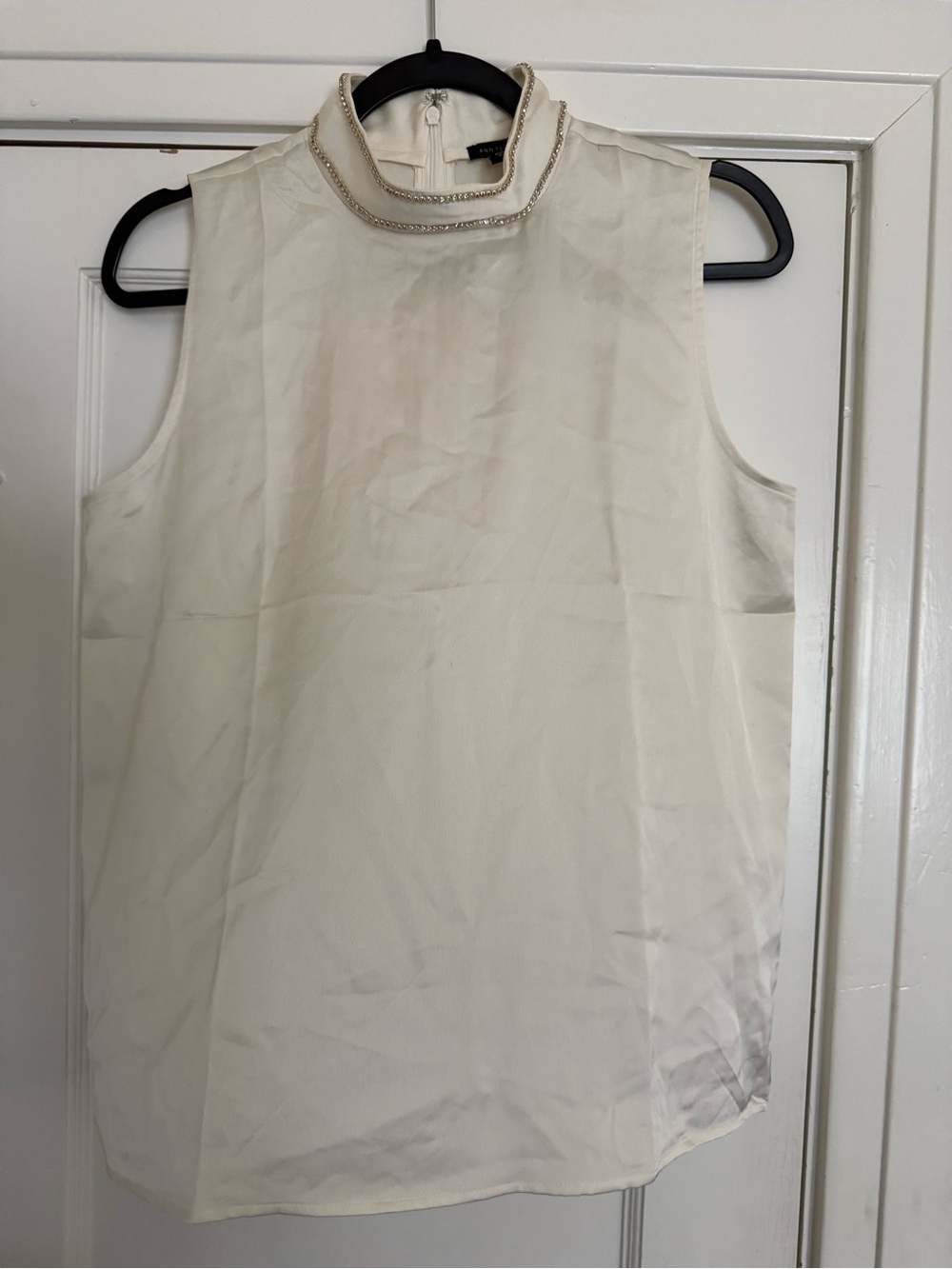 Ann Taylor Cream Sleeveless Mock Neck Top with Chain Detail
